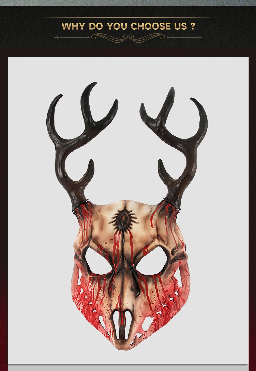 Demon Wendigo Elk Mask Cosplay Gothic Headpiece Animal Antlers Horn Bone Masks Halloween Carnival Purim Party Costume Props