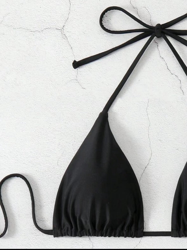 2025 New Bikini Set Women Sexy Simple Solid White/Black/Coffee Halter Bikini Swimsuit Lace Up Brazilian Beach Bathing Suit