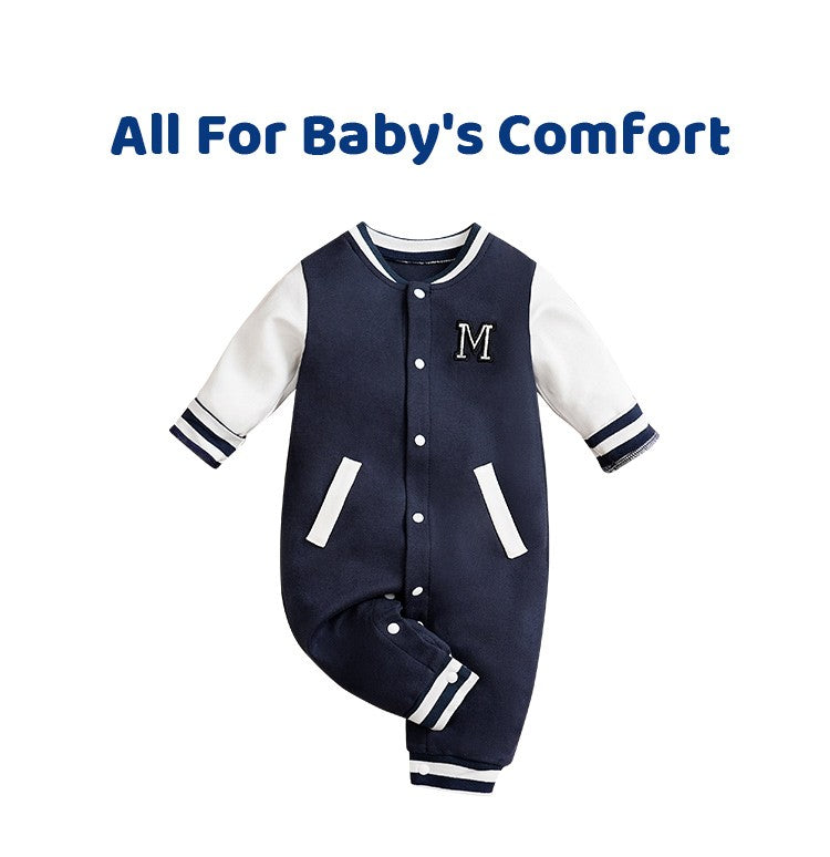 Macacão Recém-nascido Uniforme de Beisebol Primavera e Outono 0-18 meses Meninos Algodão Roupa de Bebê Macacão Bordado Pré-escola