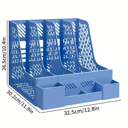 1pc Desktop File Organizer with 4 Compartments PP Material Detachable Space-Saving Office Supplies Document Sorting Storage Box