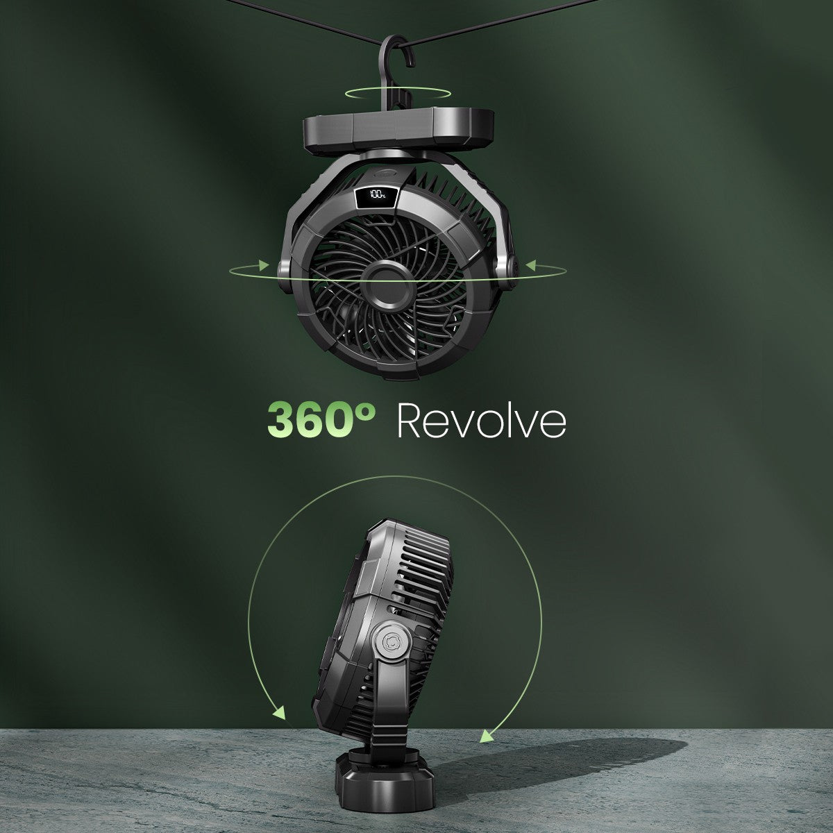 Portable Camping Fan with LED Lantern, 4000mAh 7-Inch Rechargeable Outdoor Tent Fan, 360° Head Rotation, 3 Speed and Quiet Batte