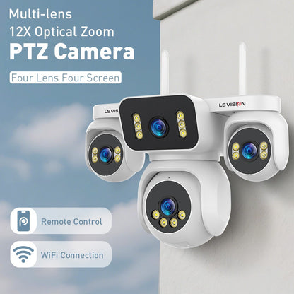 LS VISION 20MP IP Camera with 5m Cord 12X Zoom WiFi Security Cameras 4 Screens Night Vision Human Detection Auto Tracking HiEasy