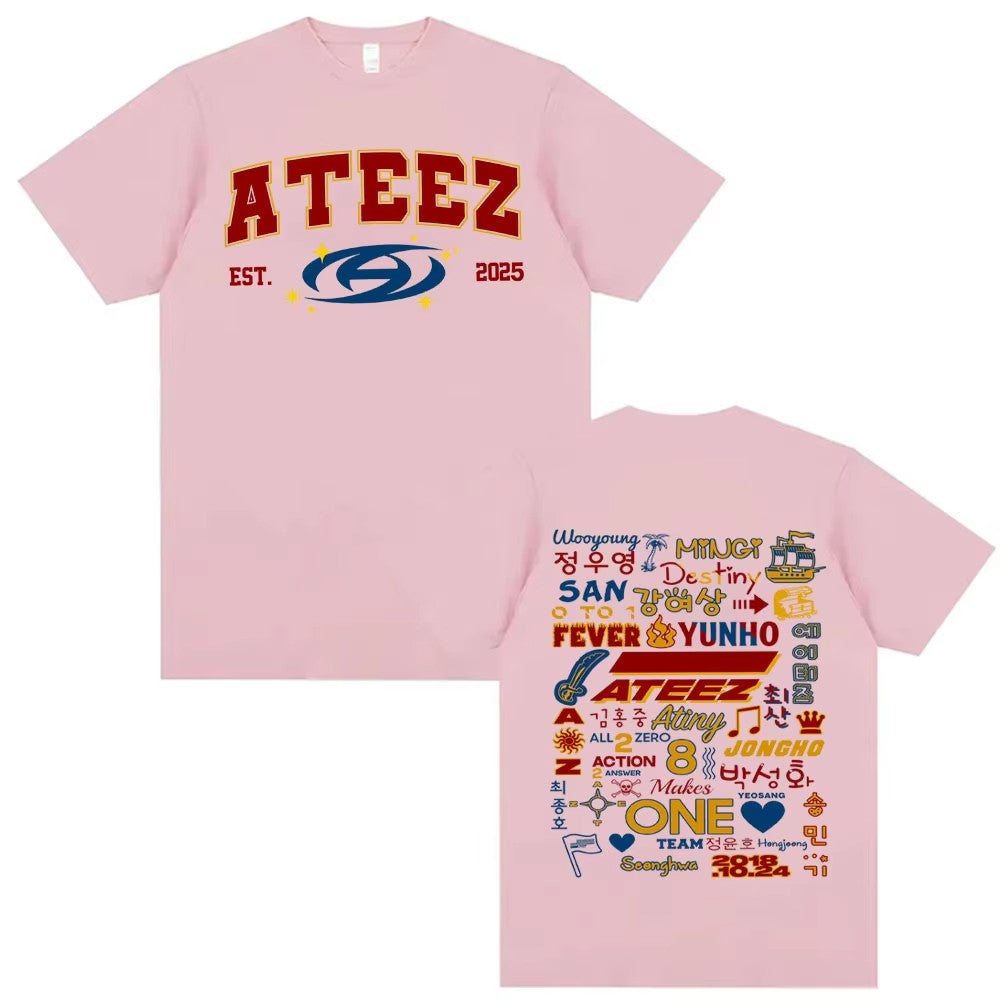 Kpop Ateez 2025 World Tour in Your Fantasy Merch T Shirts Men Women Korean Fashion Retro High Street T-shirt 100% Cotton T Shirt