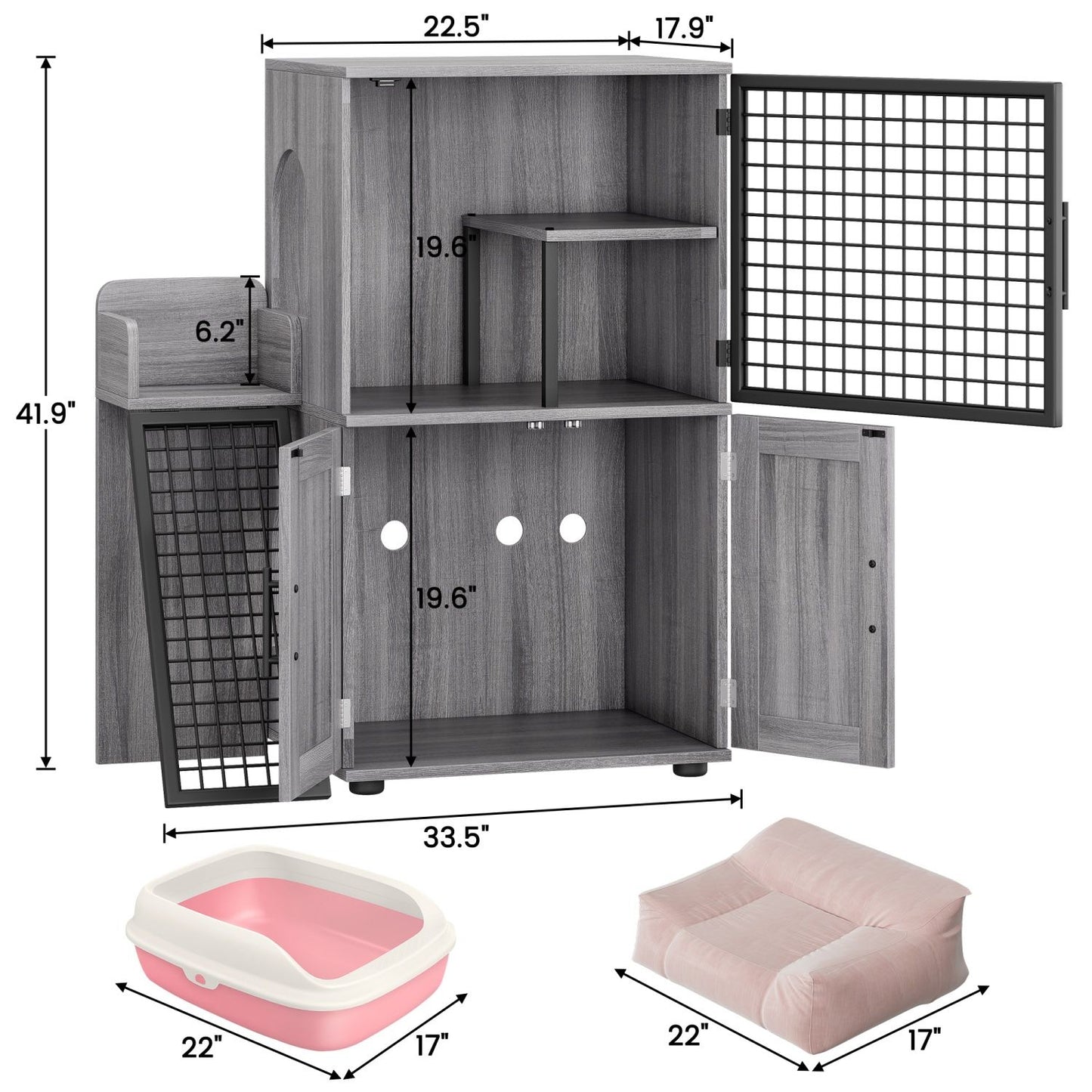 Caixa de Areia para Gatos Oculta com Plataforma, Móvel para Gatos de Camada Dupla, Móvel para Banheiro de Gatos, Casinha de Gatos com Escada