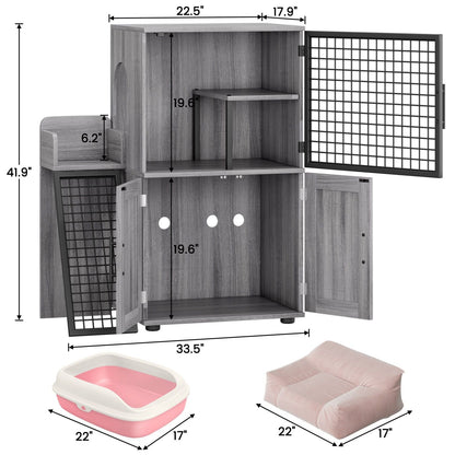 Caixa de Areia para Gatos Oculta com Plataforma, Móvel para Gatos de Camada Dupla, Móvel para Banheiro de Gatos, Casinha de Gatos com Escada