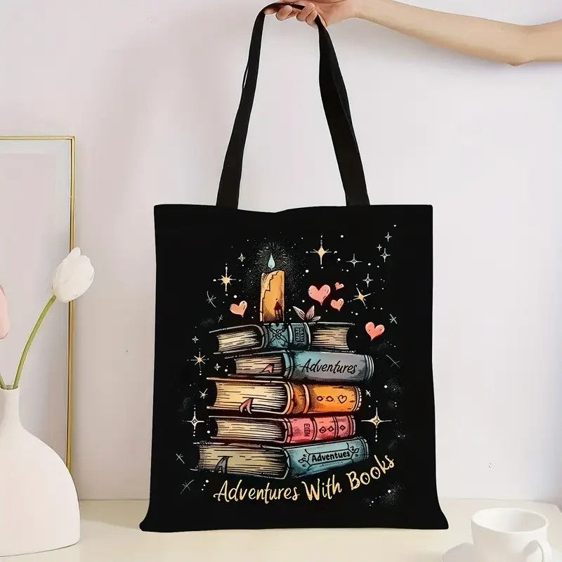 Book Canvas Tote Bag for Women Shoulder Bags Aesthetic Graphic Eco Shopping Bag Grocery Reusable Bags Women Gift