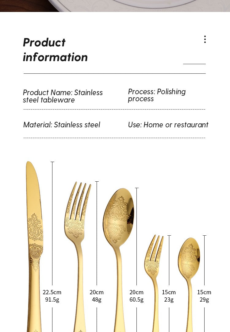 5Pcs Cutlery Set Stainless Steel Tableware Carving Golden Dinnerware Set Knife Fork Spoon Silverware Flatware Kitchen Untensils