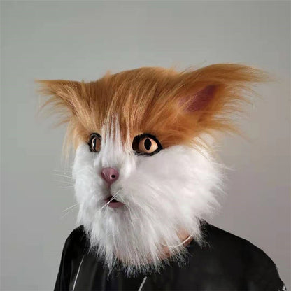 Latex with Fur Black Cat Cosplay Mask Scary Helmet Animal Funny Costume Hood Hair Mask Headwear Adult Halloween Party Props