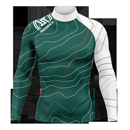 Hot Men's Surfing Shirt Nautical Diary Lycra Rashguard RIGHTTRACK For Surf Sportswear Beach UV Swimwear UPF50+ Clothes