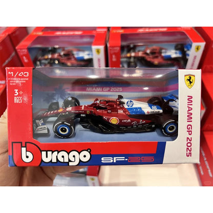 Novo Em Estoque Bburago 1:43 Ferrari Sf25 Miami Gp Liga Miniatura Modelo Diecast 2025 F1 Carro #16 Charles Leclerc Carro de Brinquedo Presente para Crianças