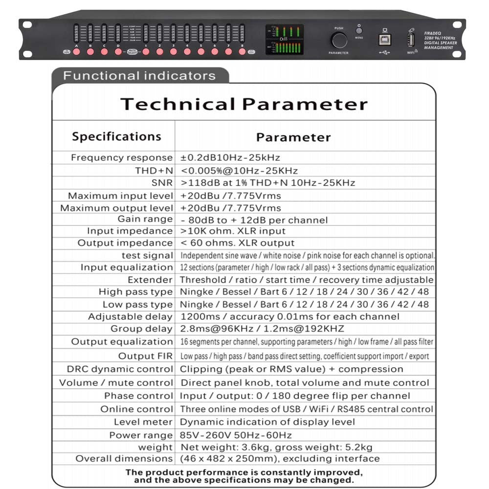 DP48X Processador de Áudio Digital Profissional 4 Entradas 8 Saídas Processador Drive Rack com RIR DEQ Sistema de Gerenciamento de Alto-falantes 192KHZ