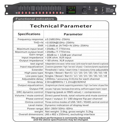 DP48X Processador de Áudio Digital Profissional 4 Entradas 8 Saídas Processador Drive Rack com RIR DEQ Sistema de Gerenciamento de Alto-falantes 192KHZ