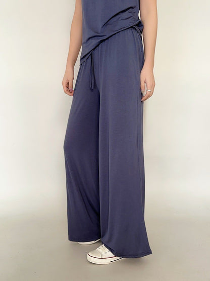 Plus size L to 6XL U-Neck Women's wide leg pants high waist Loose Long pant solid color Casual drapped trousers all match