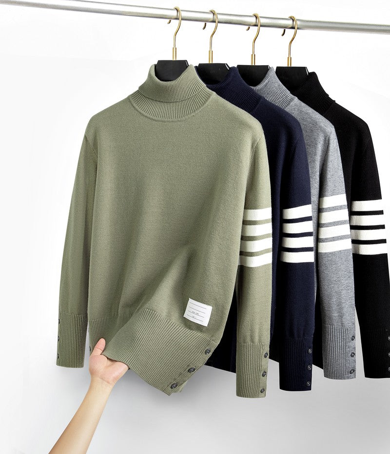 Luxury fashion brand men's knitted sweater autumn and winter new high-end striped design Korean version boutique casual pullover