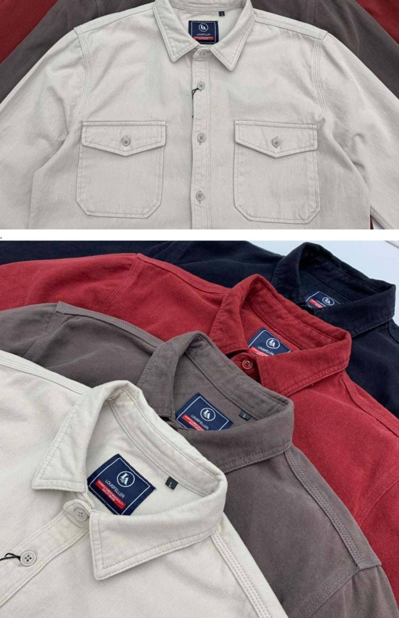 May Khaki heavy cargo double-pocket shirt men's cotton wash wool long-sleeved Japanese vintage loose coat
