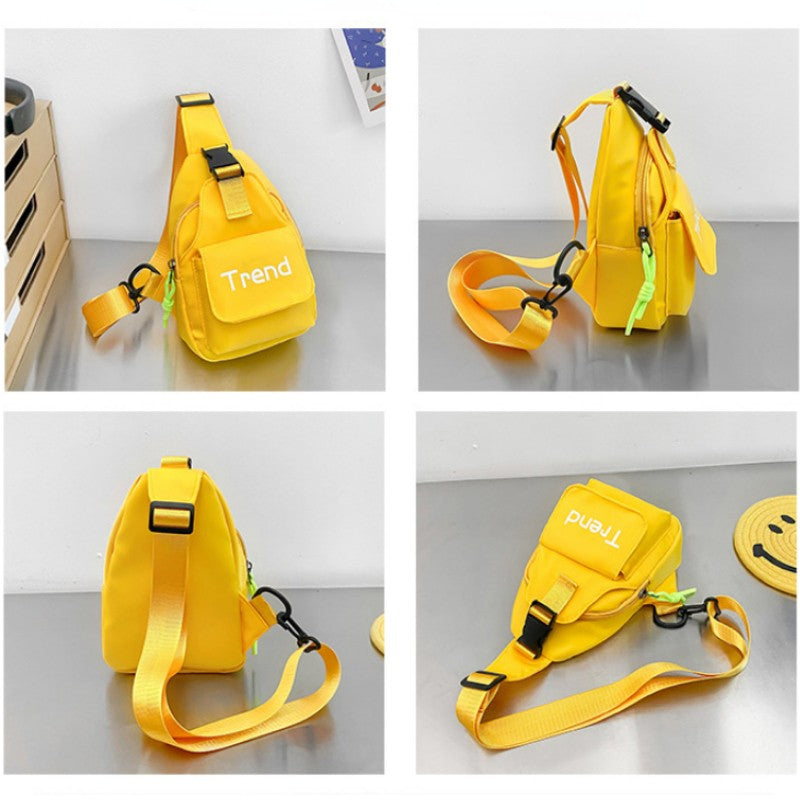 Bolsa de ombro infantil de cor lisa com letras simples, moderna, de nylon, para crianças, bolsa transversal, fofa, casual, para meninos, pochete, bolsa de mão