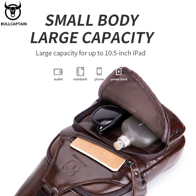 BULLCAPTAIN Bag Genuine Leather Chest Bag Men's Fashion Style Casual Straddle Bag Business Large Capacity Leather Men's Luggage