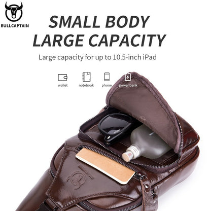 BULLCAPTAIN Bag Genuine Leather Chest Bag Men's Fashion Style Casual Straddle Bag Business Large Capacity Leather Men's Luggage
