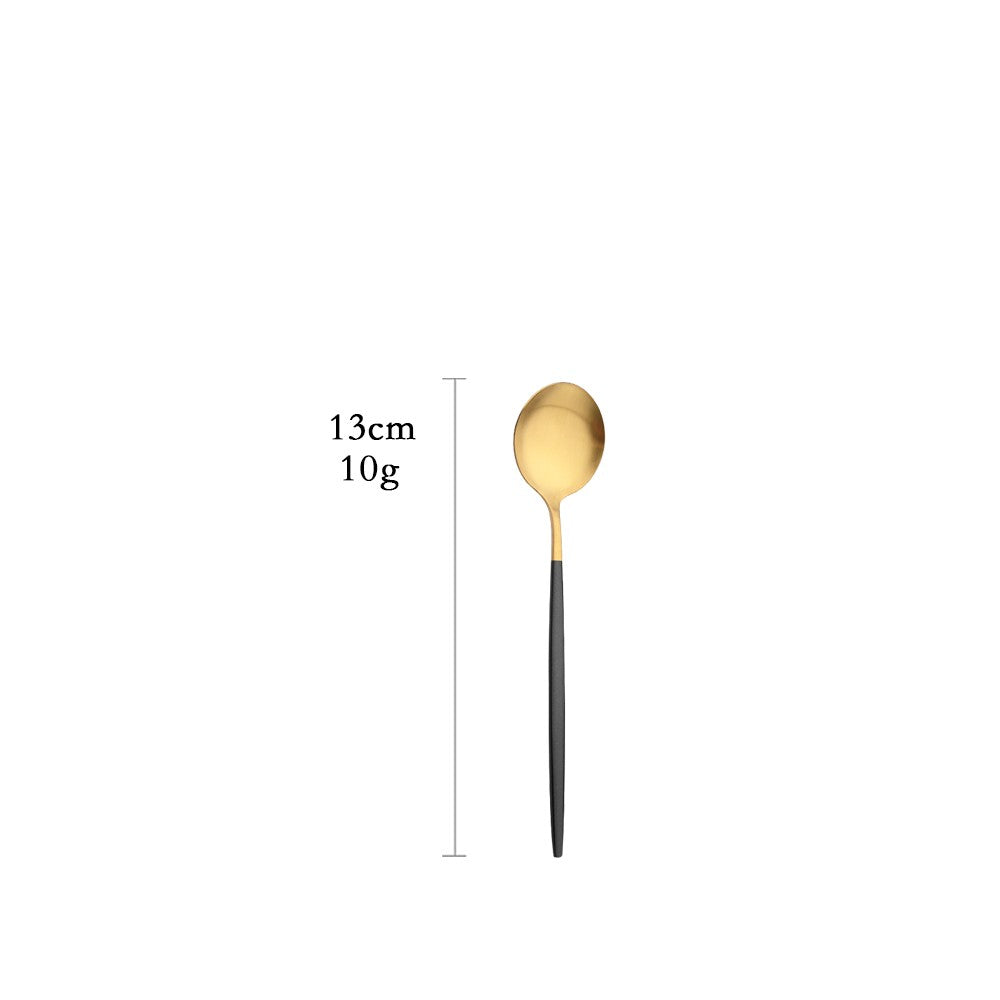 Talheres de Aço Inoxidável Preto Dourado Kit de Talheres Faca de Jantar Colher de Café Garfo Garfo de Salada Colher Faqueiro