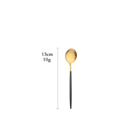Talheres de Aço Inoxidável Preto Dourado Kit de Talheres Faca de Jantar Colher de Café Garfo Garfo de Salada Colher Faqueiro