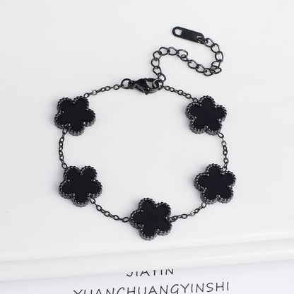 Pulseira Clássica de Aço Inoxidável de Luxo Feminina Ajustável com Cinco Flores para Mulheres Novas Joias da Moda para Festas Presentes Trevo
