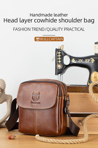 BULLCAPTAIN Leather Men's Messenger Bag Business Shoulder Bags Suitable For 7.9 Inch Ipad Mini High Quality Male Crossbody Bages