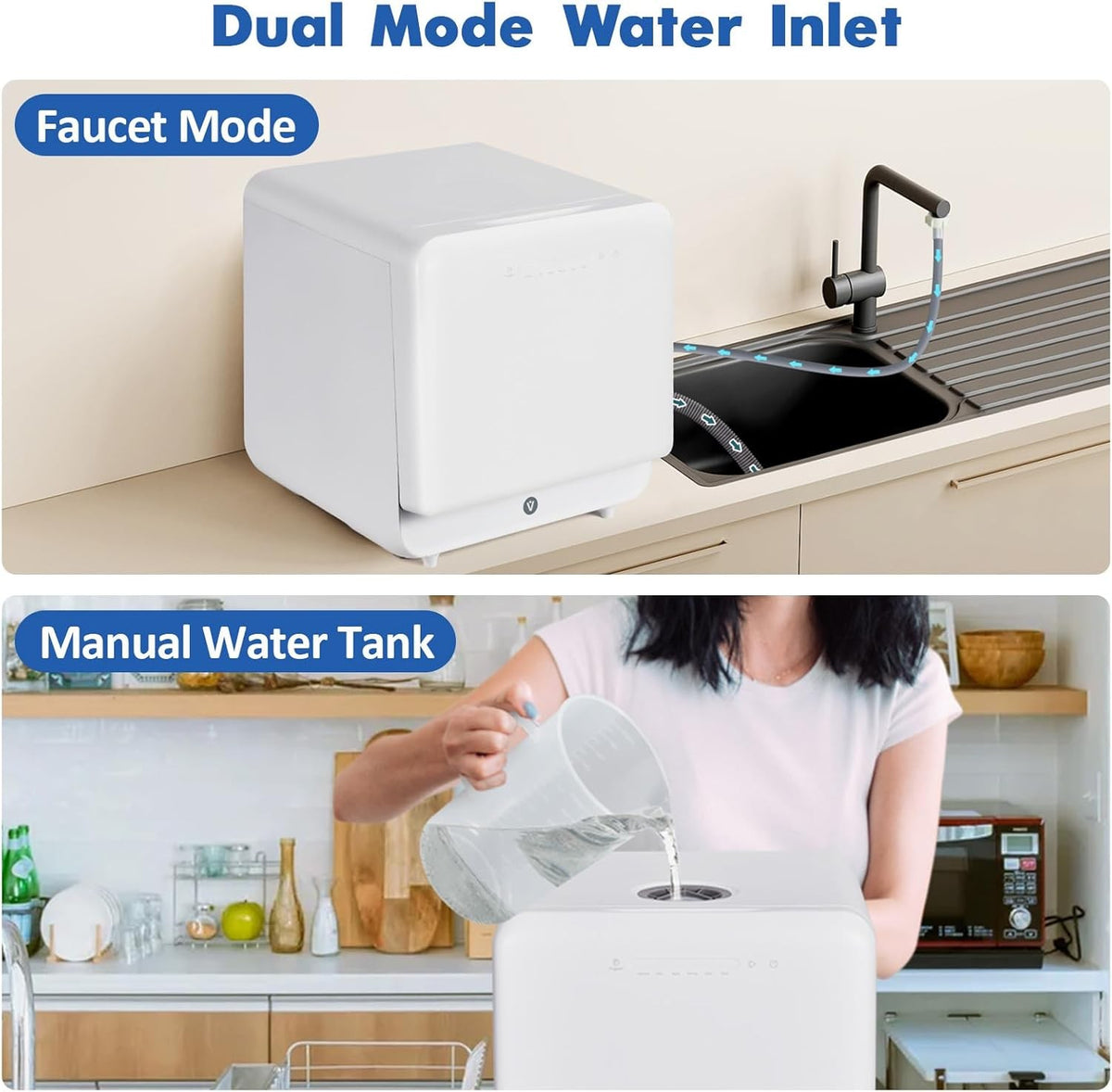 120V/900W Countertop Dishwasher, Portable Compact Dishwasher with Faucet & Manual Water Tank (5L), 6 Programs, Ideal for RV, Apartments, Small Kitchens
