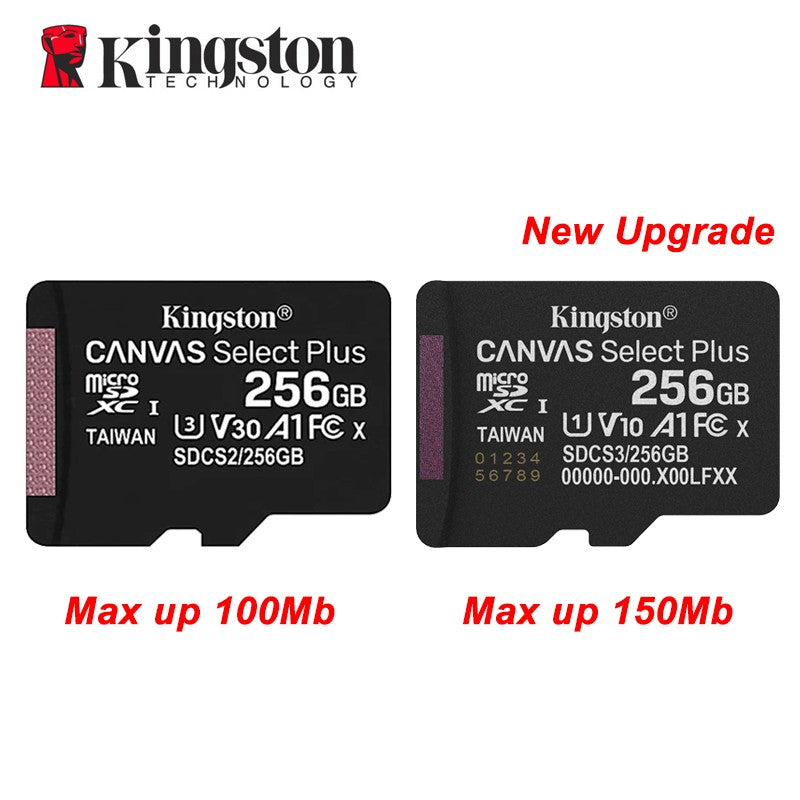 Cartão de Memória Kingston Até 200MB/S Micro SD TF 64GB 256GB 128GB 512GB 1TB Velocidade de Leitura Classe 10 U1 V30 A1 Flash para Eletrônicos