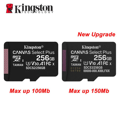 Cartão de Memória Kingston Até 200MB/S Micro SD TF 64GB 256GB 128GB 512GB 1TB Velocidade de Leitura Classe 10 U1 V30 A1 Flash para Eletrônicos