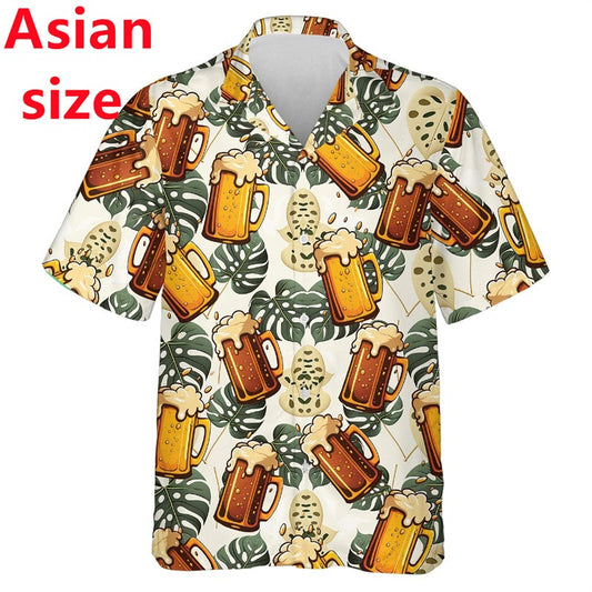 2025 New Beer Lovers Shirts For Men Clothes Harajuku Fashion Hawaiian Lapel Blouse Summer Aloha  Beach Shirt Man Short Sleeve