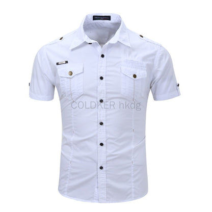Euro Big Size Men's Cotton Casual Short Sleeve Button-Down Shirt with Chest Pockets Regular-Fit Work Shirt Outdoor Cargo Wear