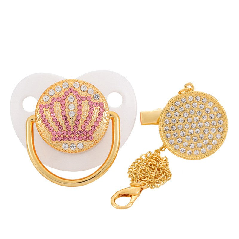 Bling Crown Pacifier with Pacifiers Chain Clip BPA Free Silicone Infant Nipple Dummy Soother New born Baby Boys Girls Gift 0-24M