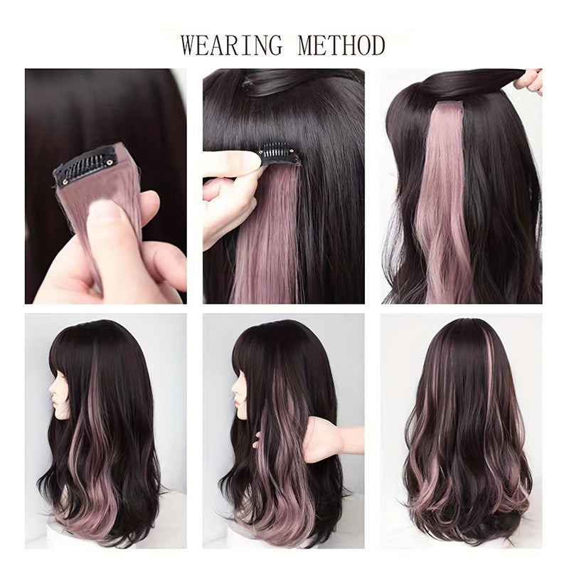 2pcs Cute Colorful Hair Extension One-Piece Seamless Invisible Hairpieces Hair Piece For Kid synthetic Invisible Clip Hair Piece