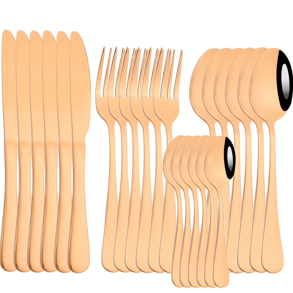 AJOYOUS Jogo de Louça de Aço Inoxidável Espelhado 24 Peças Talheres Ocidentais Faca Garfo Colher Conjunto de Talheres Utensílios de Cozinha Prateados