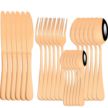 AJOYOUS Jogo de Louça de Aço Inoxidável Espelhado 24 Peças Talheres Ocidentais Faca Garfo Colher Conjunto de Talheres Utensílios de Cozinha Prateados