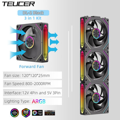 TEUCER DL-2 ARGB PC Fan 3-in-1 Case Fan Compatible with 240 360 Water Cooling Radiator Wireless Cooling Fan Kit