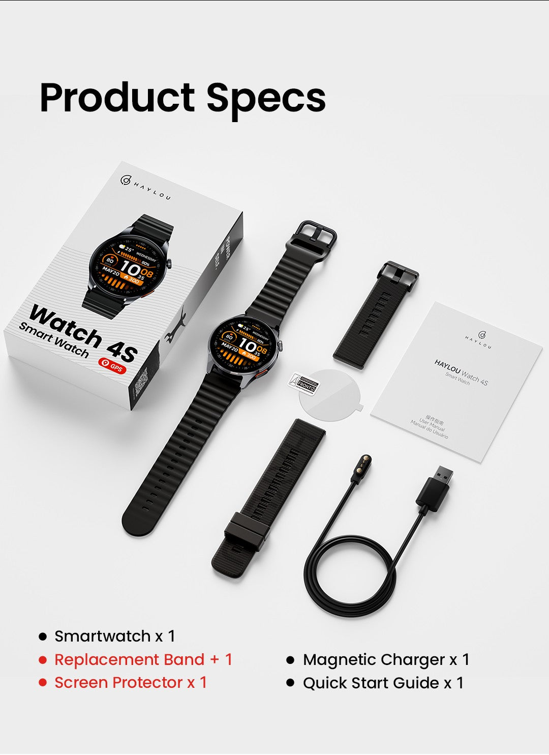 Smartwatch HAYLOU Watch 4S GPS, tela AMOLED HD de 1.43", posicionamento GPS de 5 satélites, mais de 120 modos de treino, relógio inteligente de esporte e fitness