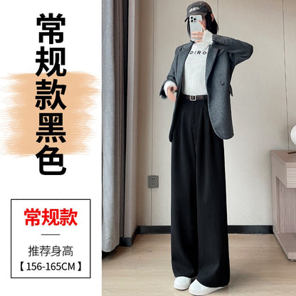 High Quality Woolen Wide Leg Pants Women Streetwear Belt Baggy Black Suit Pants Winter Korean Fashion Casual Straight Trousers
