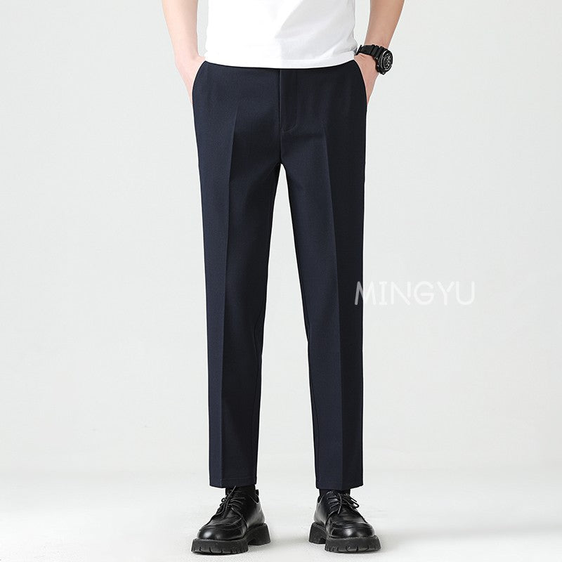 High Quality Lyocell Blend Summer Ankle Length Pants Men Business Elastic Waist Formal Suit Korean Social Work Trousers Male 40