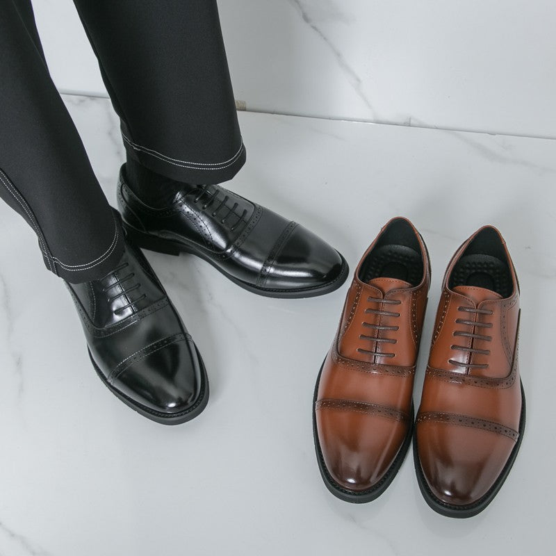 Men Oxford Shoes PU Solid Color Low Heel Classic Blok Carving Men Shoes Size 38-46