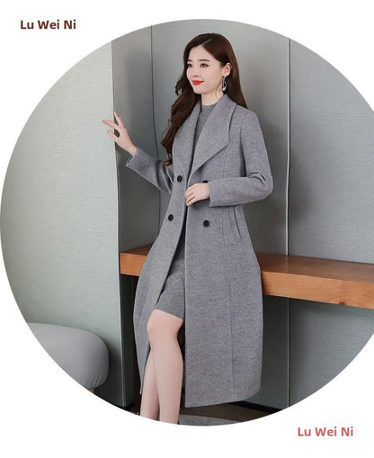 Plus Size Women's Overcoat Long Thickened Woolen Coat Long Collar Slim Fit Waist Cinched Outerwear Spring Autumn New Style Ho...