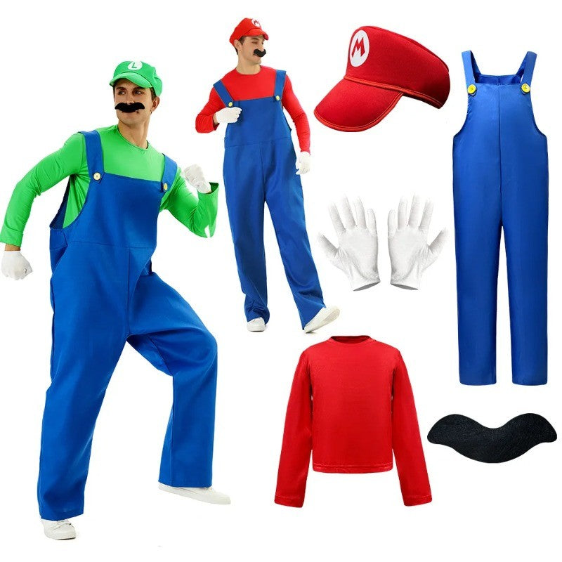 Game Super Luigi Brothers Uniform Funny Anime Adult Men Woman Halloween Carnival Performances Costume with Hat Mustache Gloves