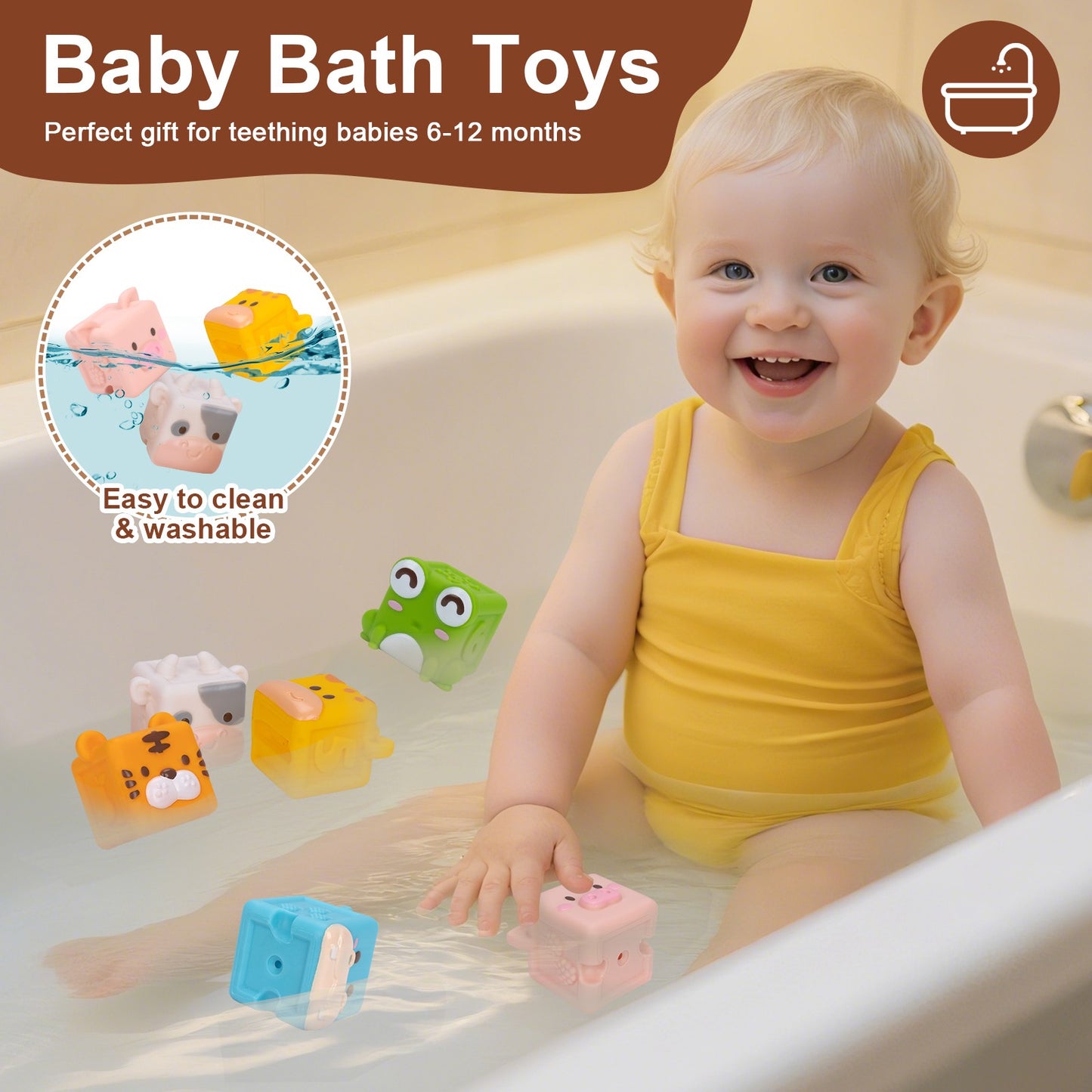 Brinquedos de blocos de montar de silicone macio para bebês Cubo 3D de animais brinquedos de empilhar Brinquedos sensoriais educativos Montessori para bebês Brinquedos de banho