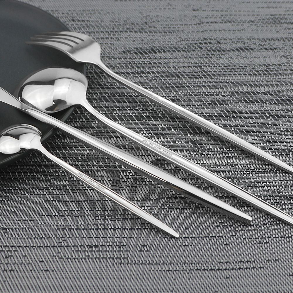 8 colheres de mesa de jantar, talheres de aço inoxidável, prateado, talheres dourados, utensílios de cozinha, talheres pretos.