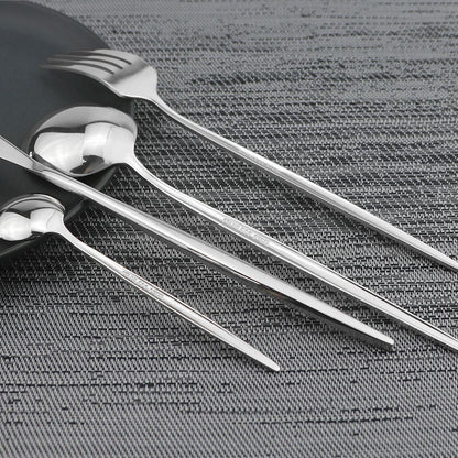 8 colheres de mesa de jantar, talheres de aço inoxidável, prateado, talheres dourados, utensílios de cozinha, talheres pretos.