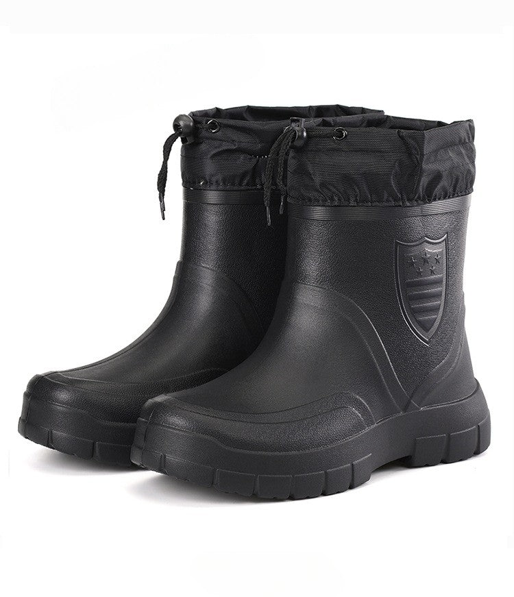 2024 Versátil Botas de Chuva Masculinas Impermeáveis para Exterior Leves Sapatos de Veludo Moda Bota Curta Conforto Casual Masculino Sapatos de Água