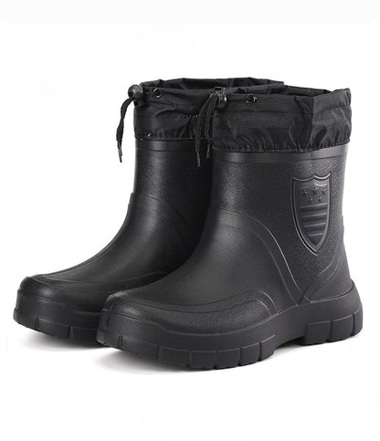 2024 Versátil Botas de Chuva Masculinas Impermeáveis para Exterior Leves Sapatos de Veludo Moda Bota Curta Conforto Casual Masculino Sapatos de Água