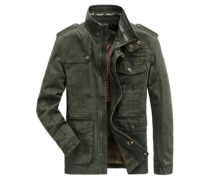 Autumn Men's Military Jacket Casual Man Stand Collar Cotton Business Coats Men Multi-pocket Windbreaker Jackets Clothing 7XL