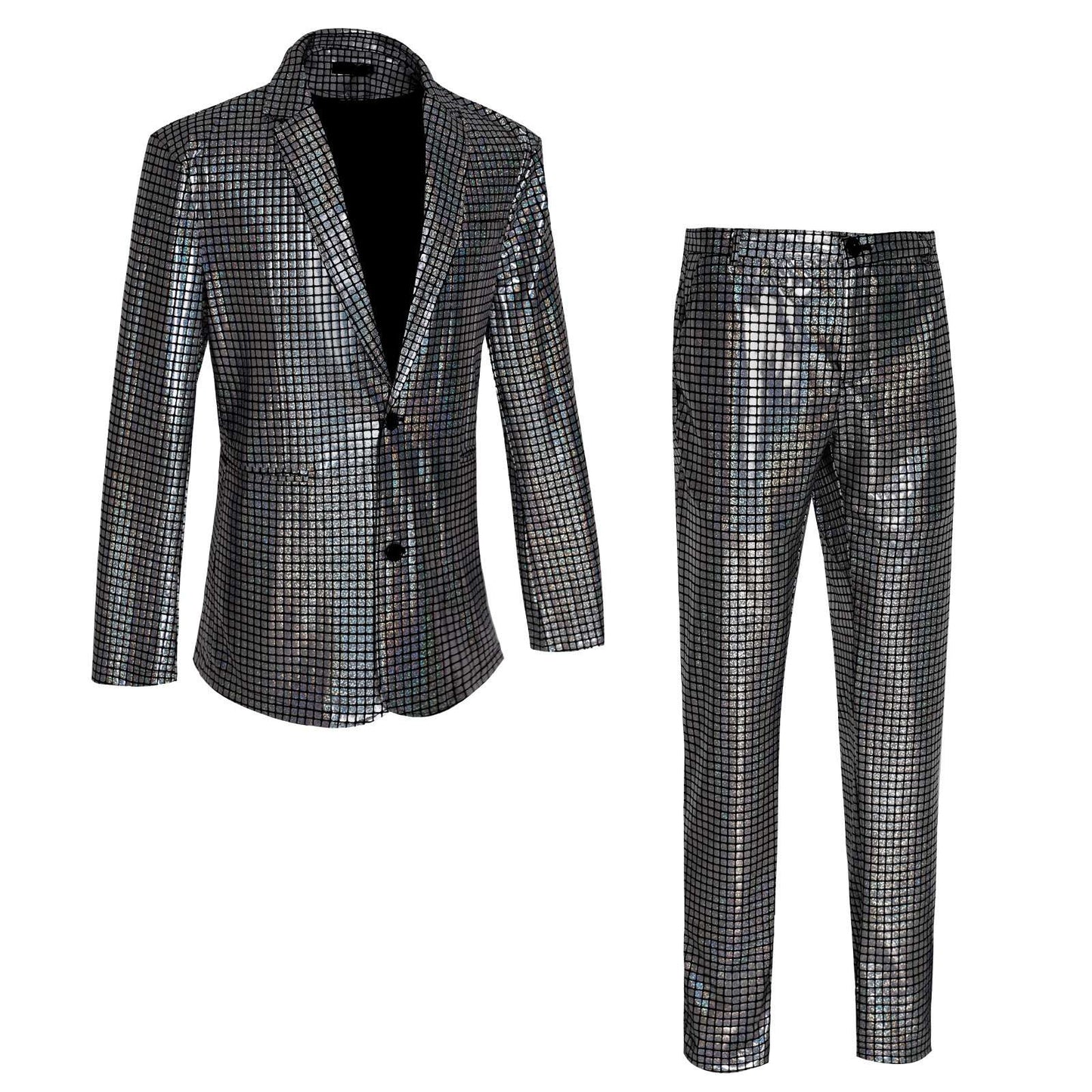 Men's New Cool Performance Set, Sequin Gold Stamping Business Casual Two-piece, One-row Two-button Slim-fit Blazer + Trousers