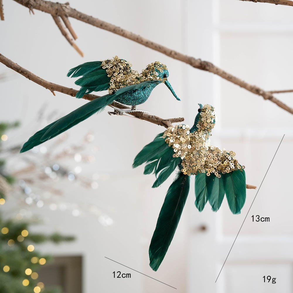 1PC Gold/Silver Artificial Hummingbird Pendant With Feather Glitter Bird Christmas Tree Ornament 2026 New Year Decorations
